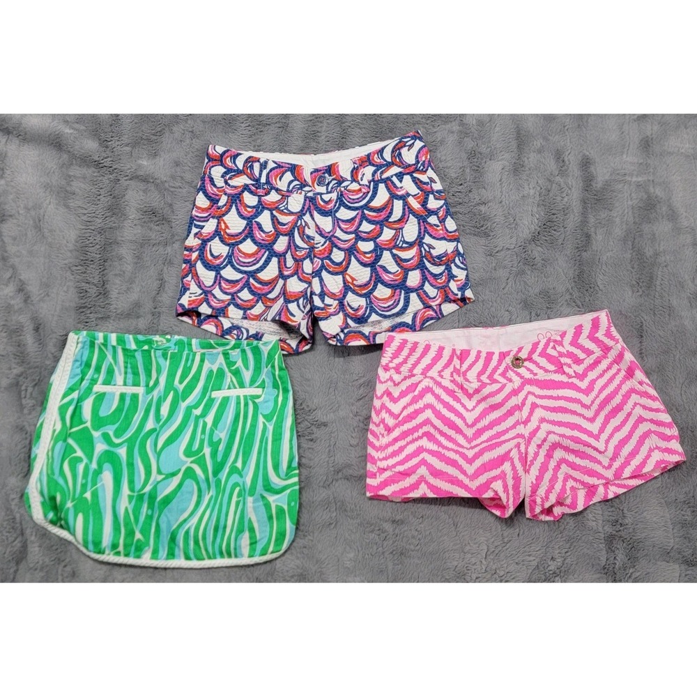 Lilly Pulitzer Shorts Lot Of 3 Womens 00 Multicolor Print Seersucker Cotton
